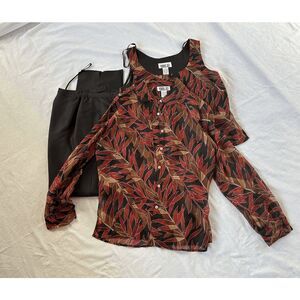 Robbie Bee Three Piece Silk Dress Outfit, Delicate, Tailored Black/Red, Size 10